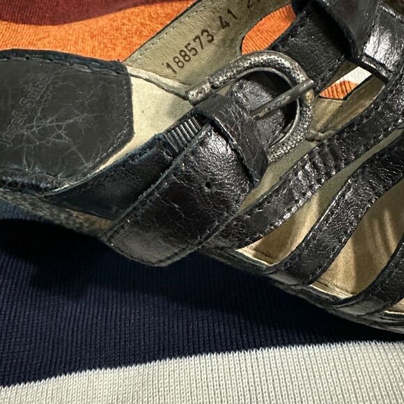 Josef Seibel black heels strappy peep toe sandals 41 9.5 10 - Picture 6 of 7
